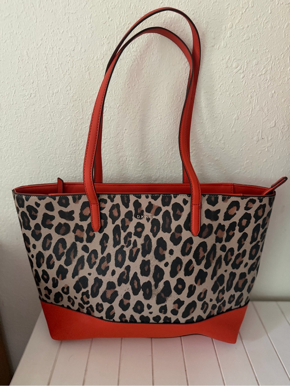 DKNY Leopard-Print Tote with Red Trim